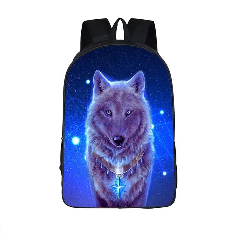 Bewitching Wolf Star Collar Tag Blue Night Cute Backpack - Saiyan Stuff