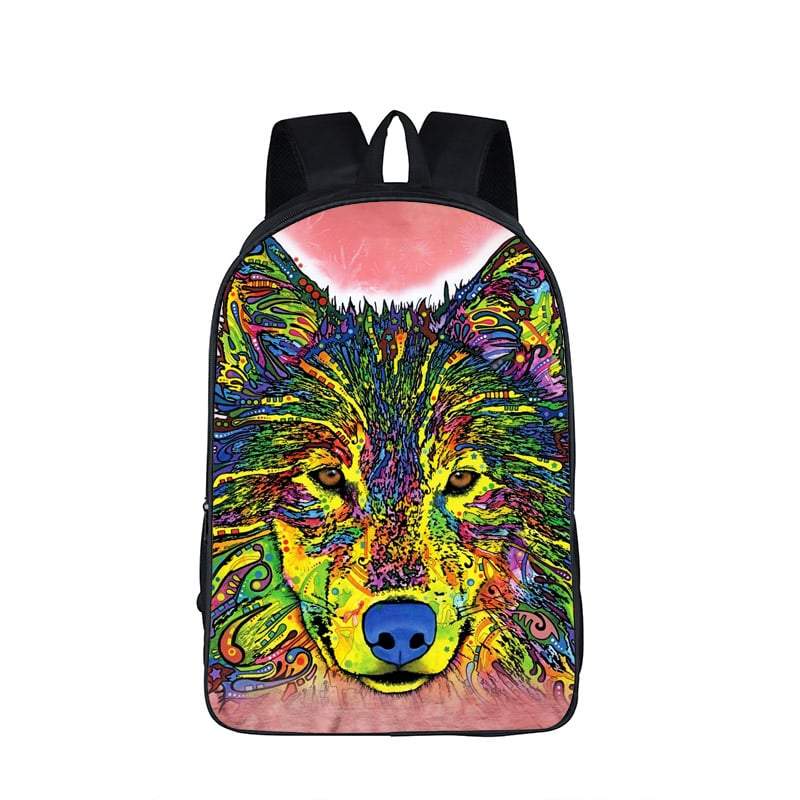 Colorful Timber Wolf Canine Drawing Art School Backpack - Saiyan Stuff