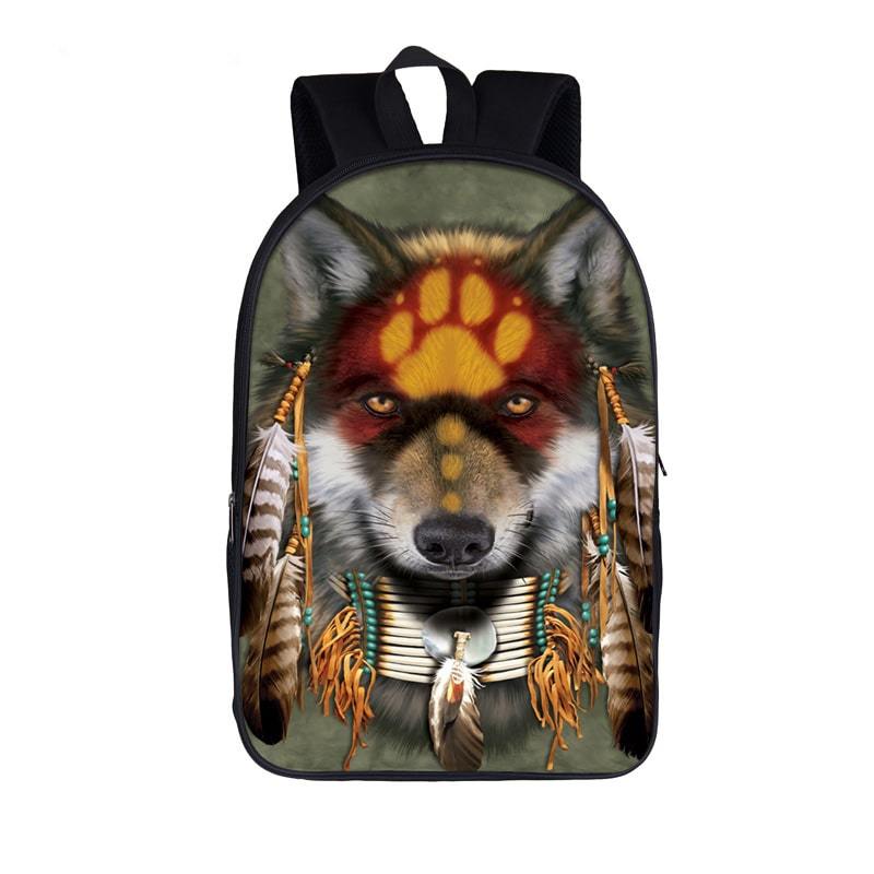 Cute Native American Wolf Paw Imprinted Forehead Backpack - Saiyan Stuff