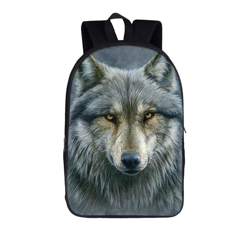Dominant Alpha Gray Wolf Canine Stare School Backpack - Saiyan Stuff