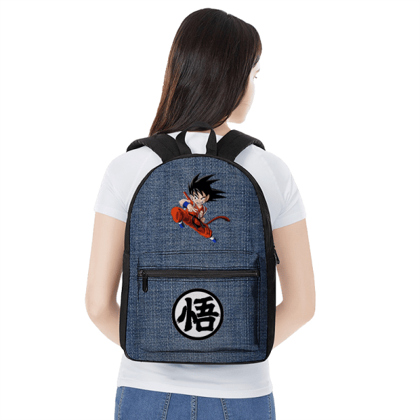 Dragon Ball Z Kid Goku Kanji Symbol Denim Style Backpack - Saiyan Stuff