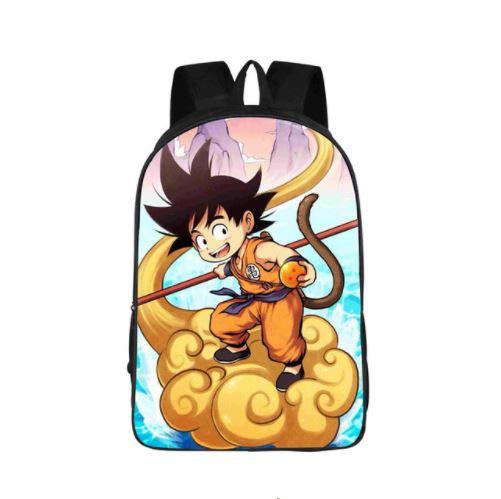 Kid Goku Rides Nimbus Cloud Cartoon School Backpack Bag