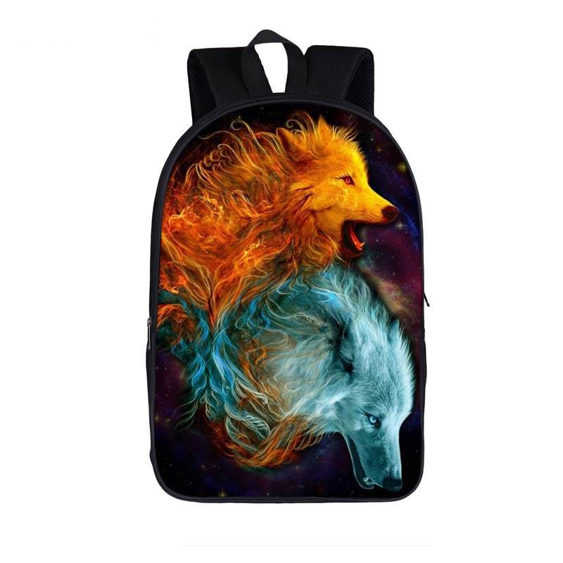 Magnificent Two Wolves Fire And Ice Wolf Power Backpack - Saiyan Stuff