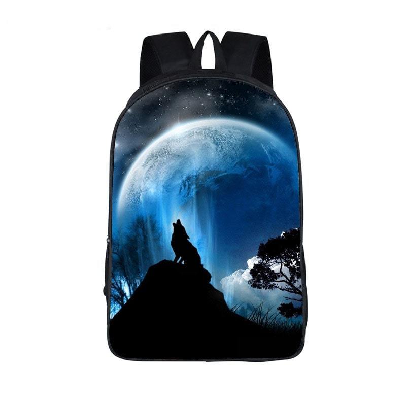 Nocturnal Lone Wolf Howling Under The Big Blue Moon Backpack - Saiyan Stuff