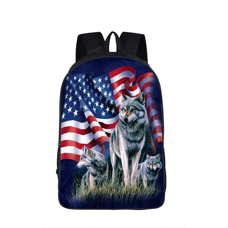 Proud Wolfpack Canidae American Flag Charming Backpack - Saiyan Stuff