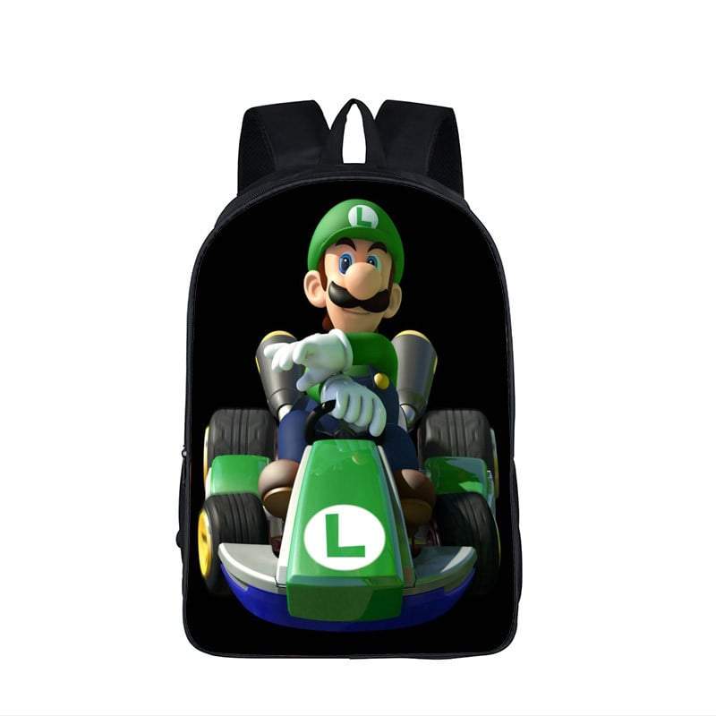 Super Mario Kart Racing Luigi Driving Black Backpack Bag - Saiyan Stuff