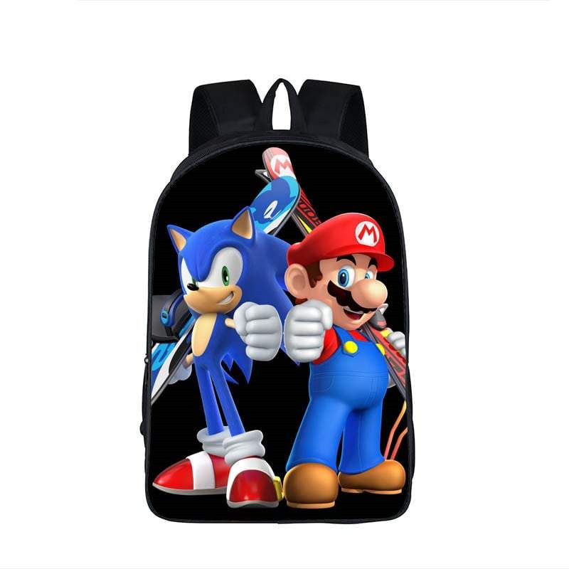 Super Mario Sonic The Hedgedog Cool Black Backpack Bag - Saiyan Stuff