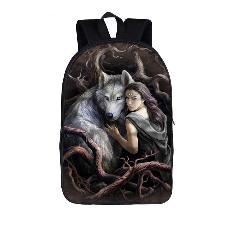 Tough Wolf And His Master Lost In The Wild Forest Backpack - Saiyan Stuff