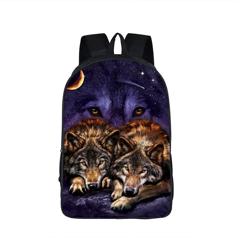 Two Wolves Resting Under The Night Sky Purple Backpack - Saiyan Stuff