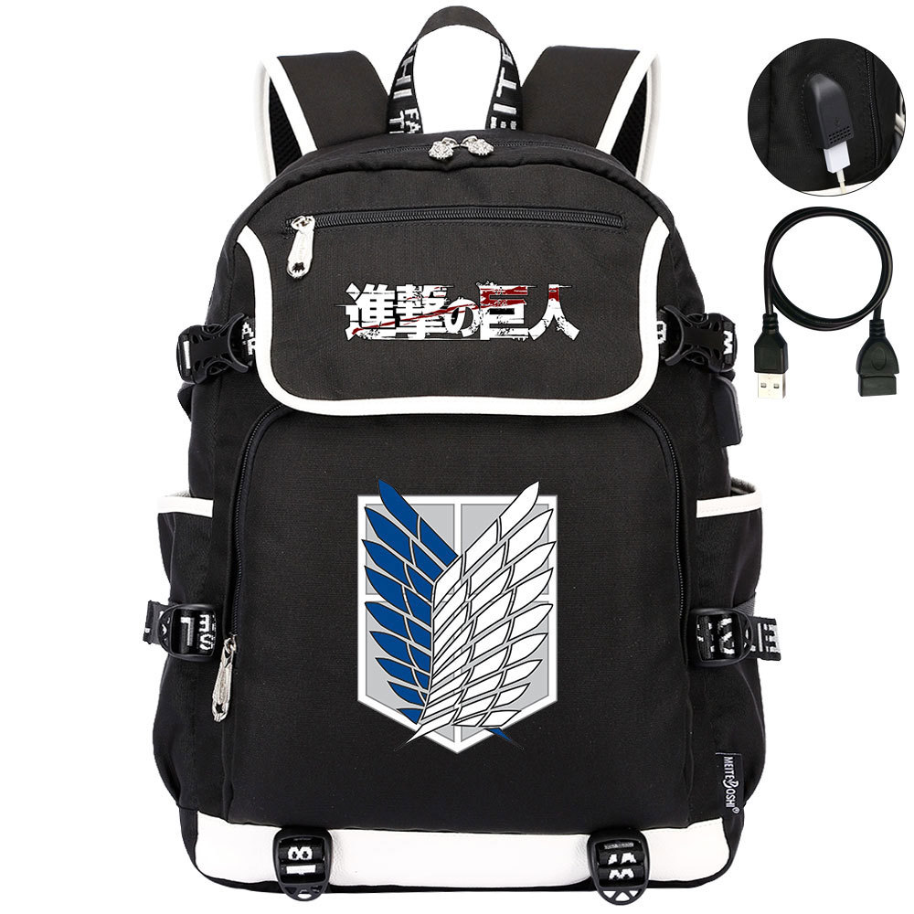 Anime Attack on Titan Backpack USB Charging Print Knapsack Unisex Packsack Teenagers Casual Zipper Schoolbag Travel 6 - Anime Backpacks