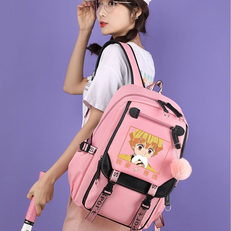 Anime Backpack Demon Slayer Zenitsu Kawaii Cartoon School Bag for Adults Large Capacity Manga to Travel 2 - Anime Backpacks