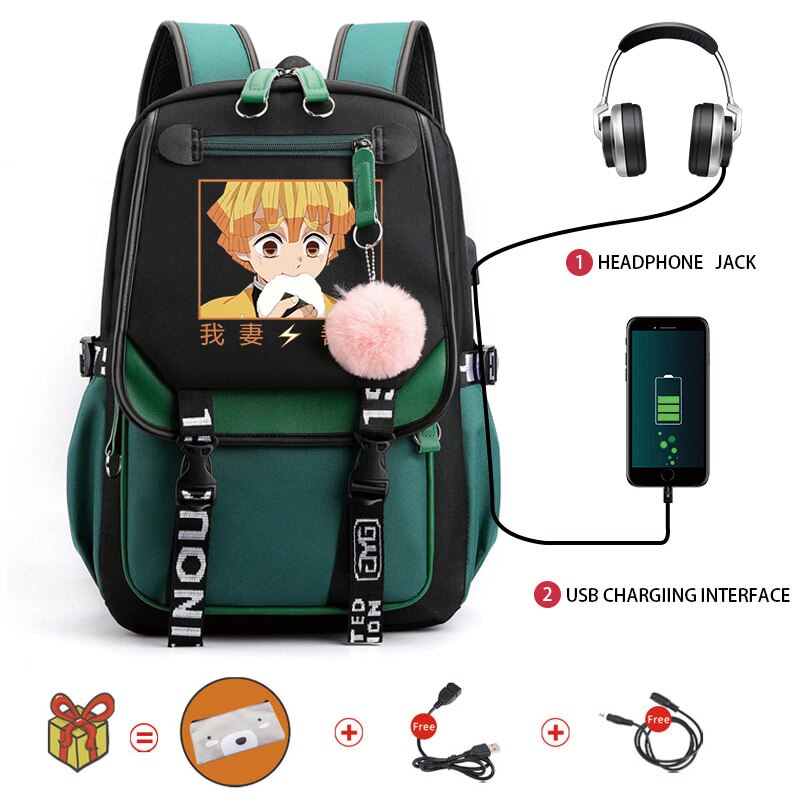 Anime Backpack Demon Slayer Zenitsu Kawaii Cartoon School Bag for Adults Large Capacity Manga to Travel 5 - Anime Backpacks