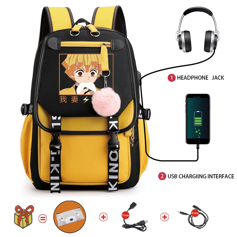Anime Backpack Demon Slayer Zenitsu Kawaii Cartoon School Bag for Adults Large Capacity Manga to Travel - Anime Backpacks