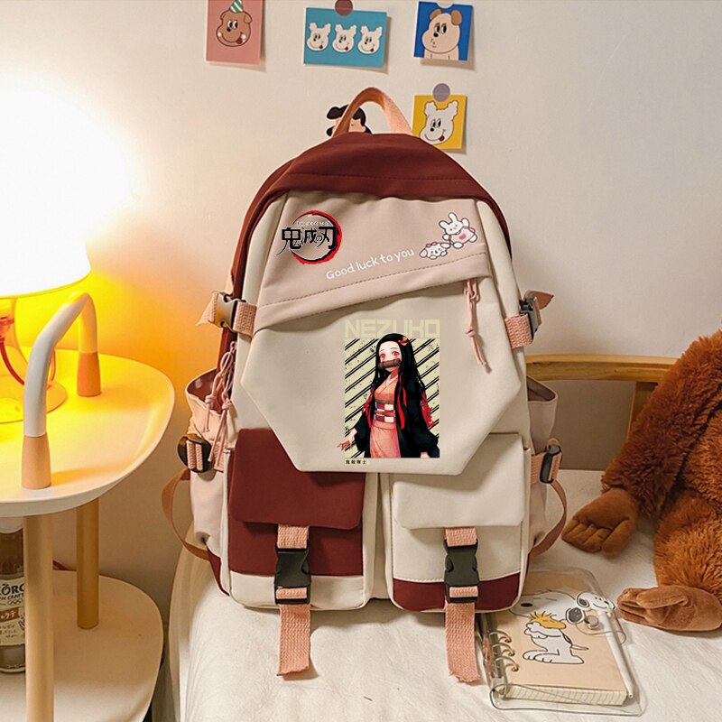 Anime Demon Slayer Backpack Nezuko Kawaii Cartoon ins School Bag for Adults Large Capacity Manga to 4 - Anime Backpacks