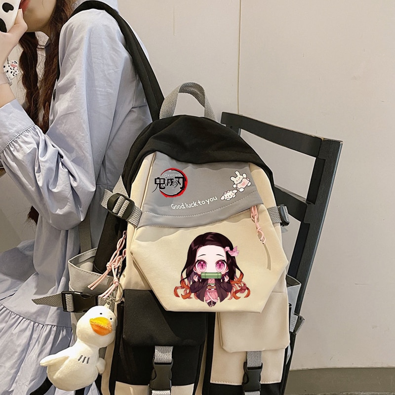 Anime Demon Slayer Backpack Nezuko Kawaii Cartoon ins School Bag for Adults Large Capacity Manga to - Anime Backpacks